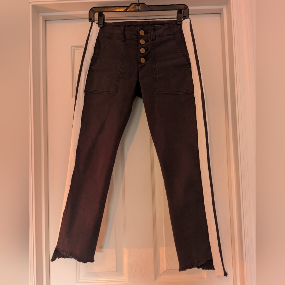 Pam & Gela Women's Pants With Slim/Skinny Leg Black With Tuxedo White Stripe 25